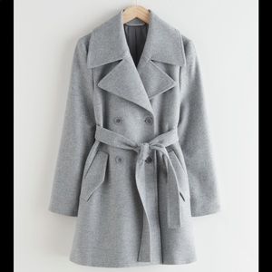 & other stories Double Breasted Wool Coat, Gray, 4
